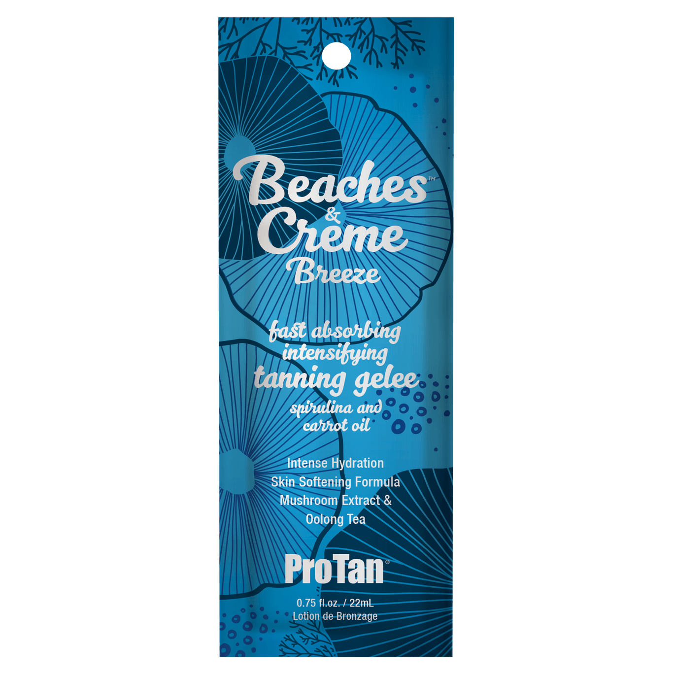 Pro Tan Accelerator for solarium sachet with spirulina and carrot oil, blue gradient design
