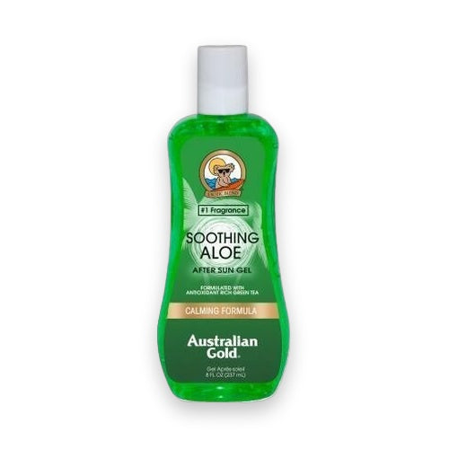 Australian Gold Soothing Aloe After Sun Gel in translucent green bottle with white cap