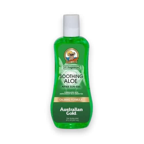 Australian Gold Soothing Aloe After Sun Gel in translucent green bottle with white cap