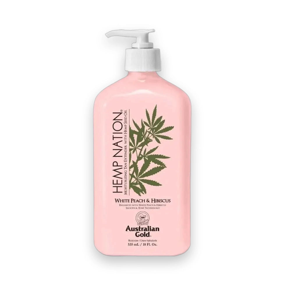 Australian Gold Hemp Nation White Peach & Hibiscus After Tan Lotion, 535 ml feuchtigkeitsspendende Bräunungsverlängerung mit Hanfsamenöl