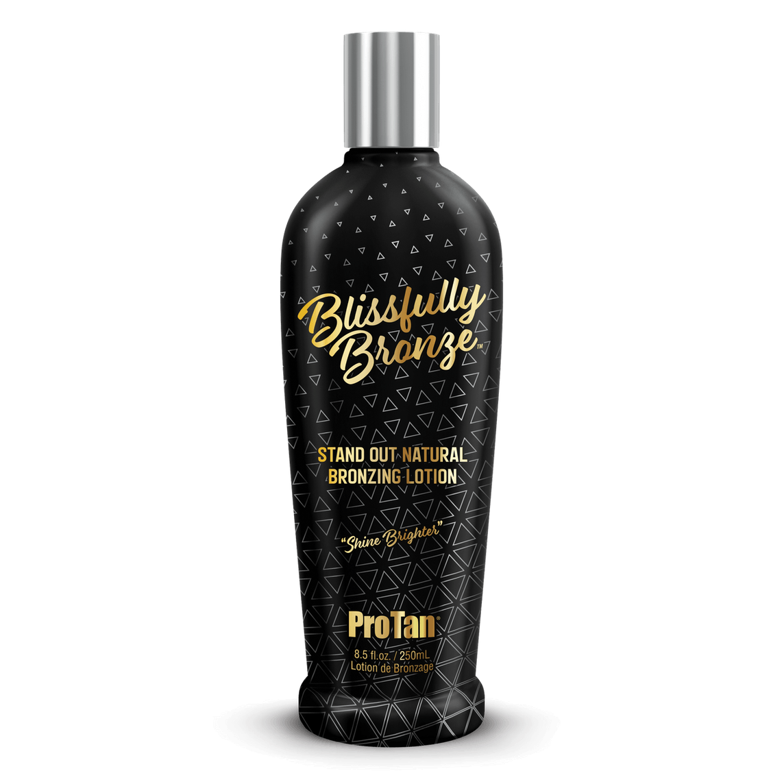 Pro Tan Blissfully Bronze natural bronzing lotion in black bottle with silver cap