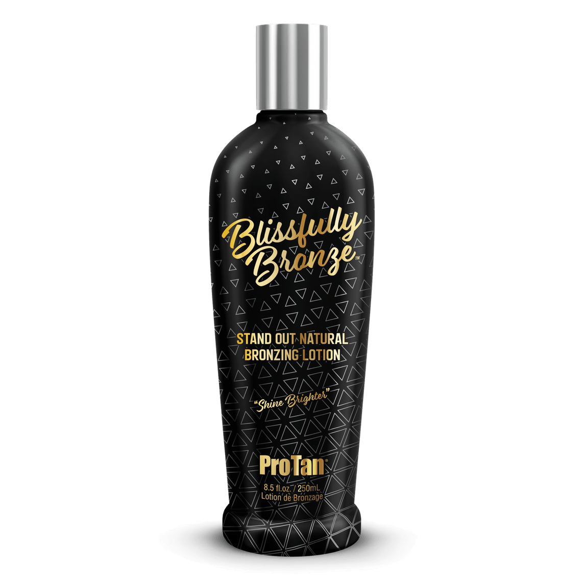 Pro Tan Blissfully Bronze natural bronzing lotion in black bottle with silver cap