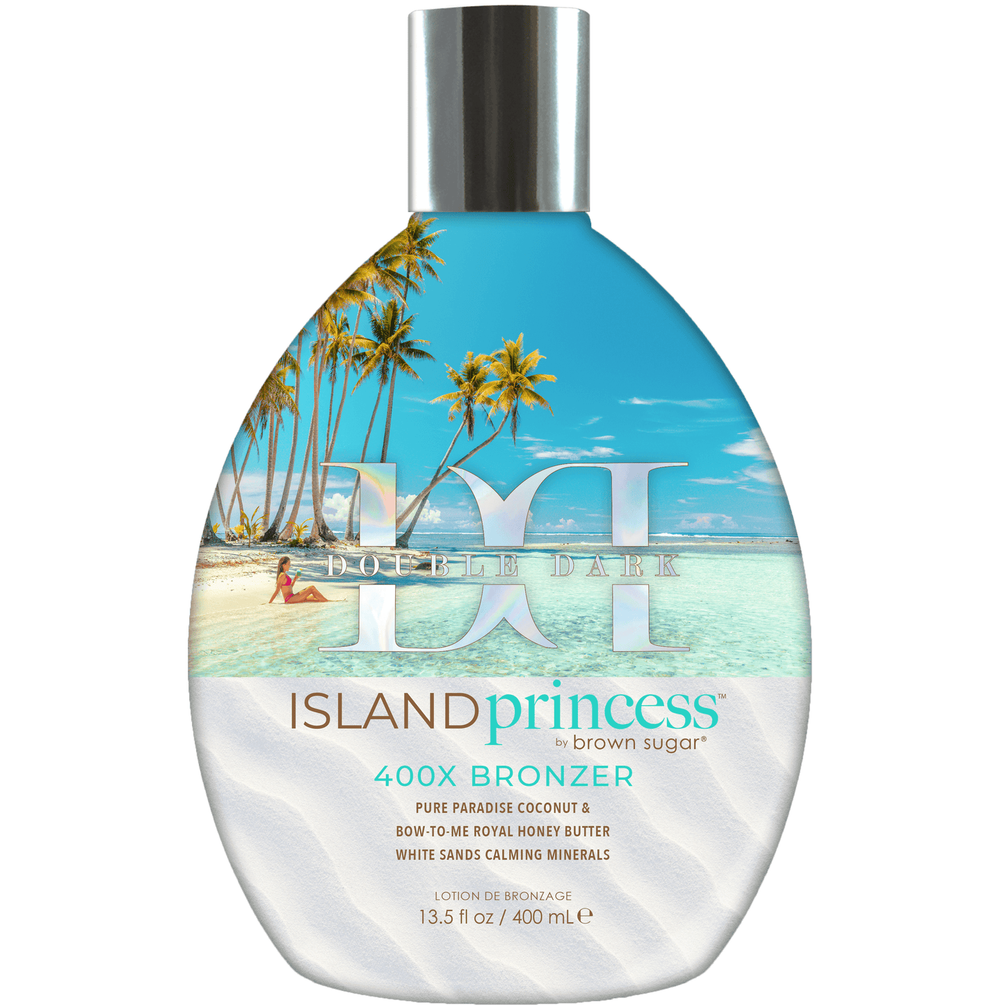 Cream for solarium Tan Inc Double Dark Island Princess 400X Bronzer, with coconut, queen honeybee milk, minerals. Tattoo protection. 400 ml