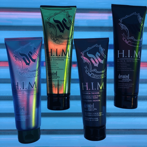 Cream for solarium for men Devoted Creations H.I.M Titanium for ultra-dark tan, sensitive skin formula, 251 ml