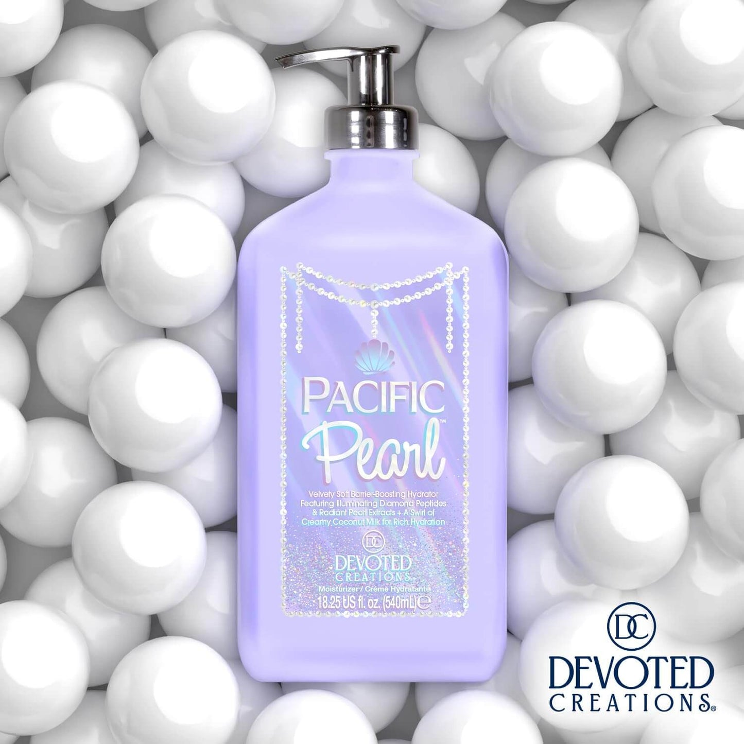 Devoted Creations Pacific Pearl, Velvety Soft Body Moisturizing Cream, with Diamond Peptides, Pearl Extracts, 540 ml