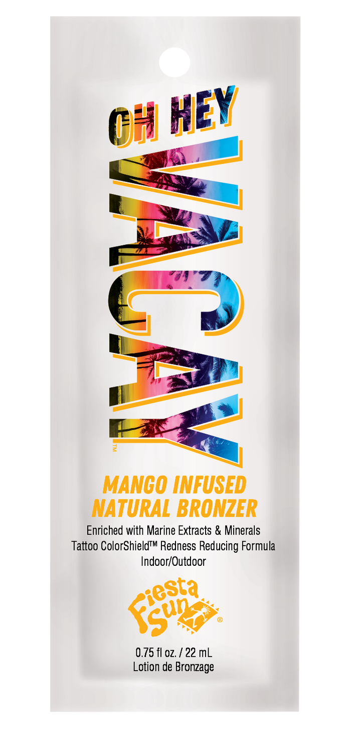 Crema para solarium Fiesta Sun Oh Hey Vacay, Bronzing Lotion natural infusionada con mango, reduce el enrojecimiento, 22 ml