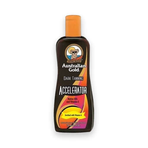 Australian Gold Dark Tanning Accelerator lotion bottle with Vitamin A & E