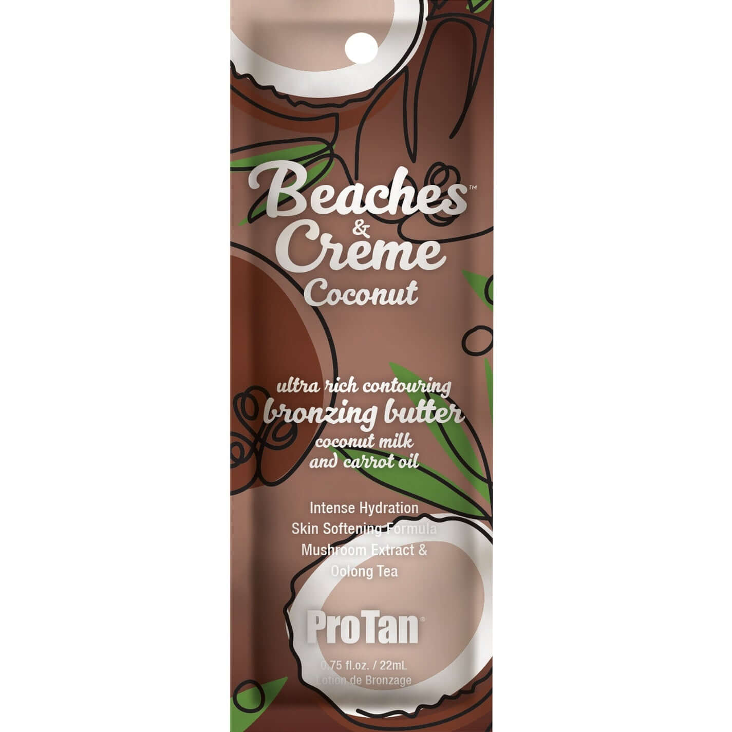 Pro Tan Beaches & Crème Coconut bronzing lotion sachet with coconut milk and carrot oil