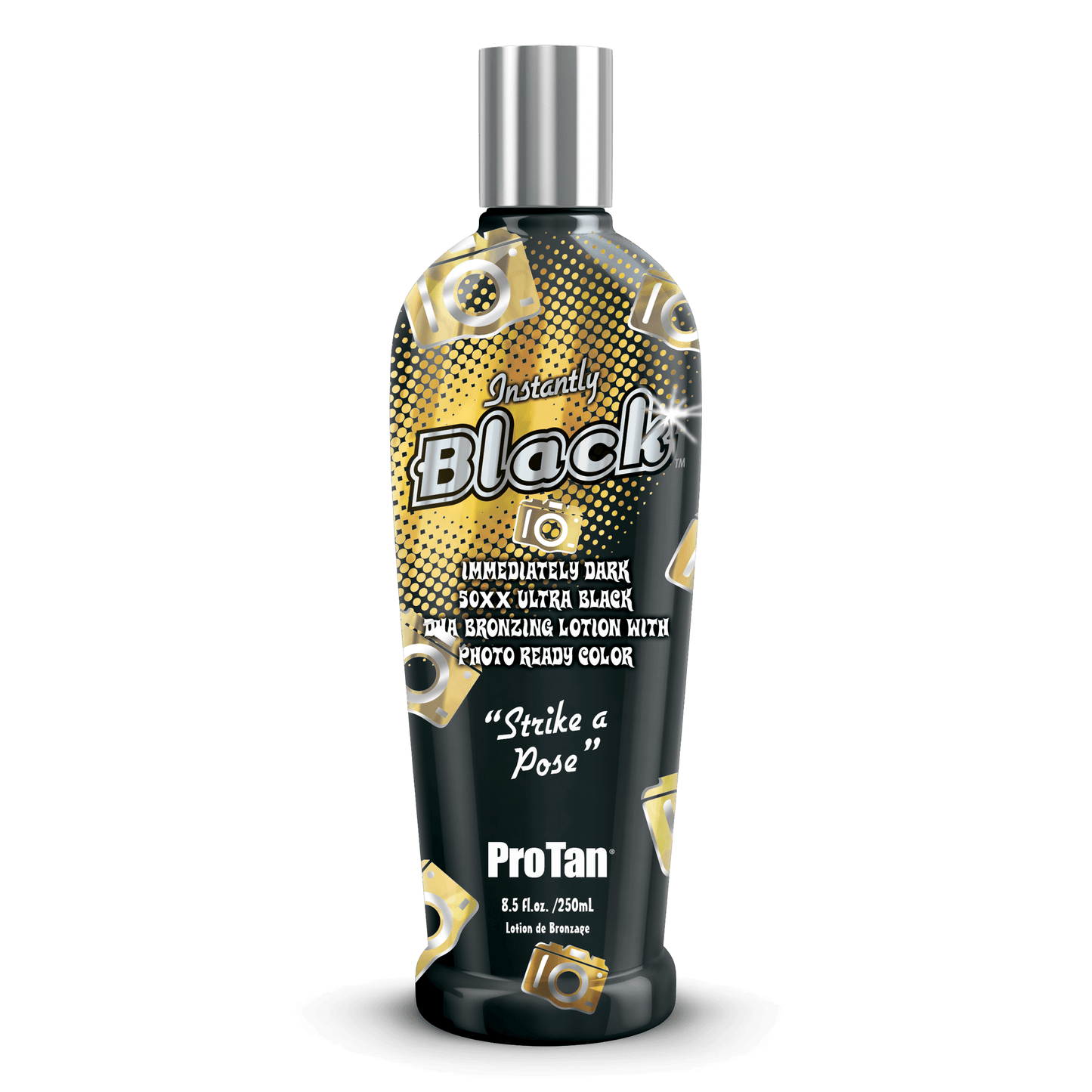 Pro Tan Instantly Black 50XX Ultra Black solarium lotion with DHA bronzers in 250ml bottle