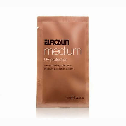 Eurosun SPF 10 medium protection cream sachet, 10 ml rose-gold foil packaging
