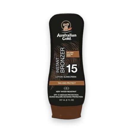 Australian Gold SPF 15 Instant Bronzer sunscreen lotion, 237ml black bottle