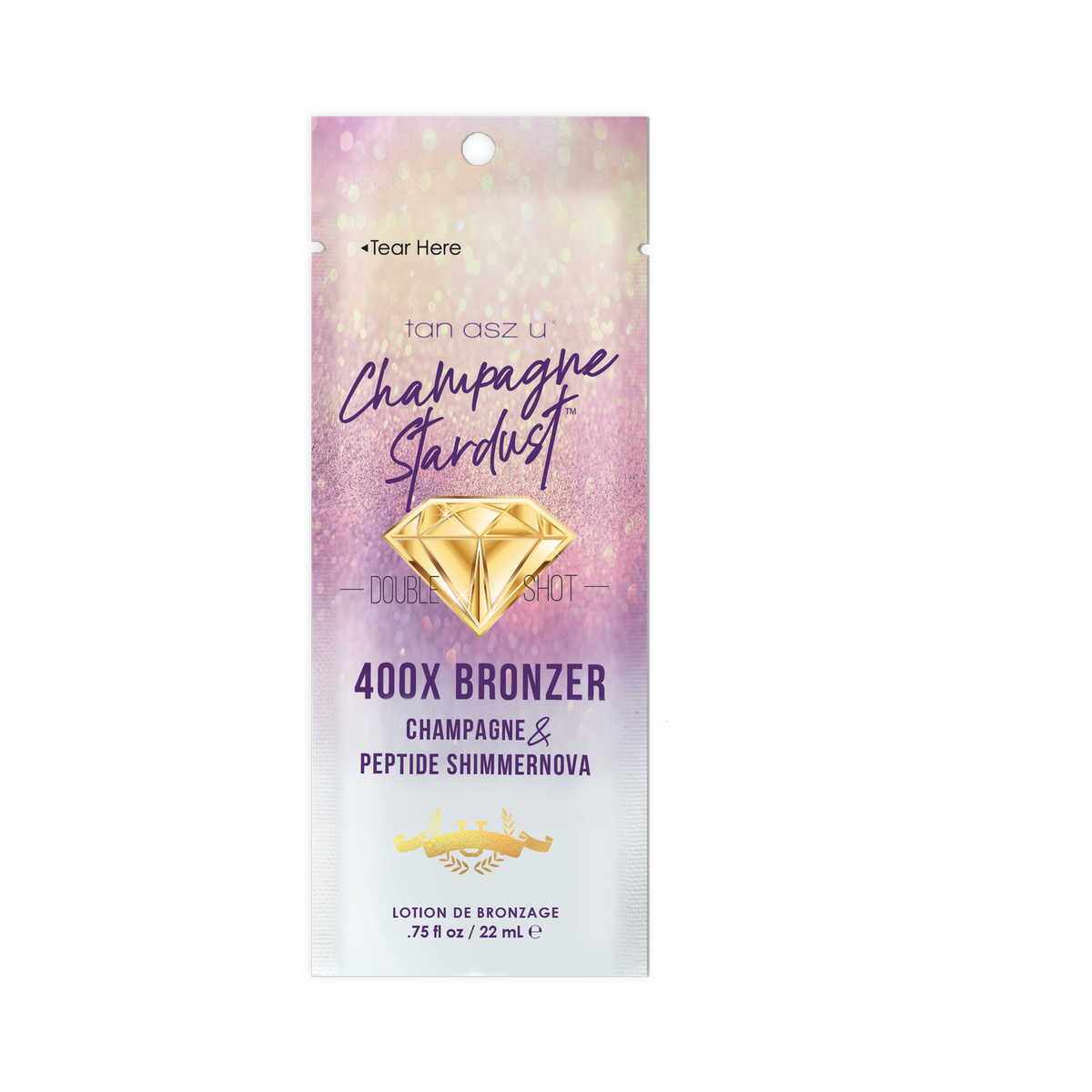 Tan Asz U Champagne Stardust 400X instant tan bronzing lotion sachet with shimmer, 22 ml