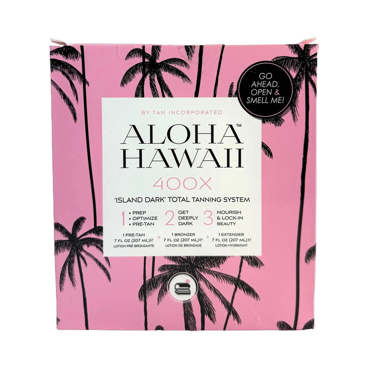 Tan Incorporated Aloha Hawaii 400X tanning box set with palm tree design