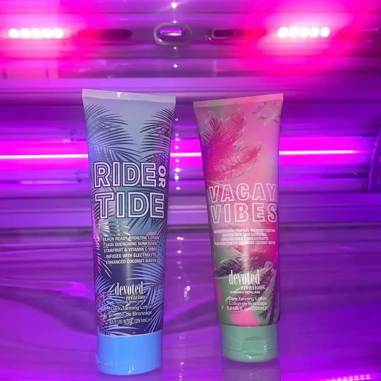 Tan activator Devoted Creations Vacay Vibes, Tropical Bronzing Lotion with hydrating Guava and Watermelon, 251 ml