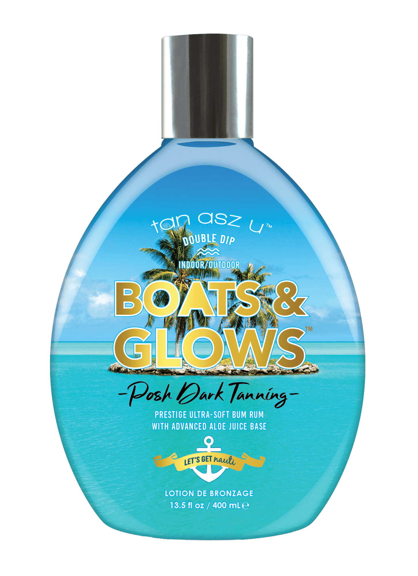 Accelerator til solarium Tan Asz U Boats & Glows, aloe juice base, synligt opstrammende for huden, 400 ml
