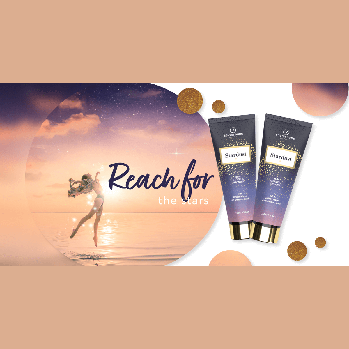 Solarium cream 7suns Stardust Instant Glowing Bronzer with golden particles, 250 ml