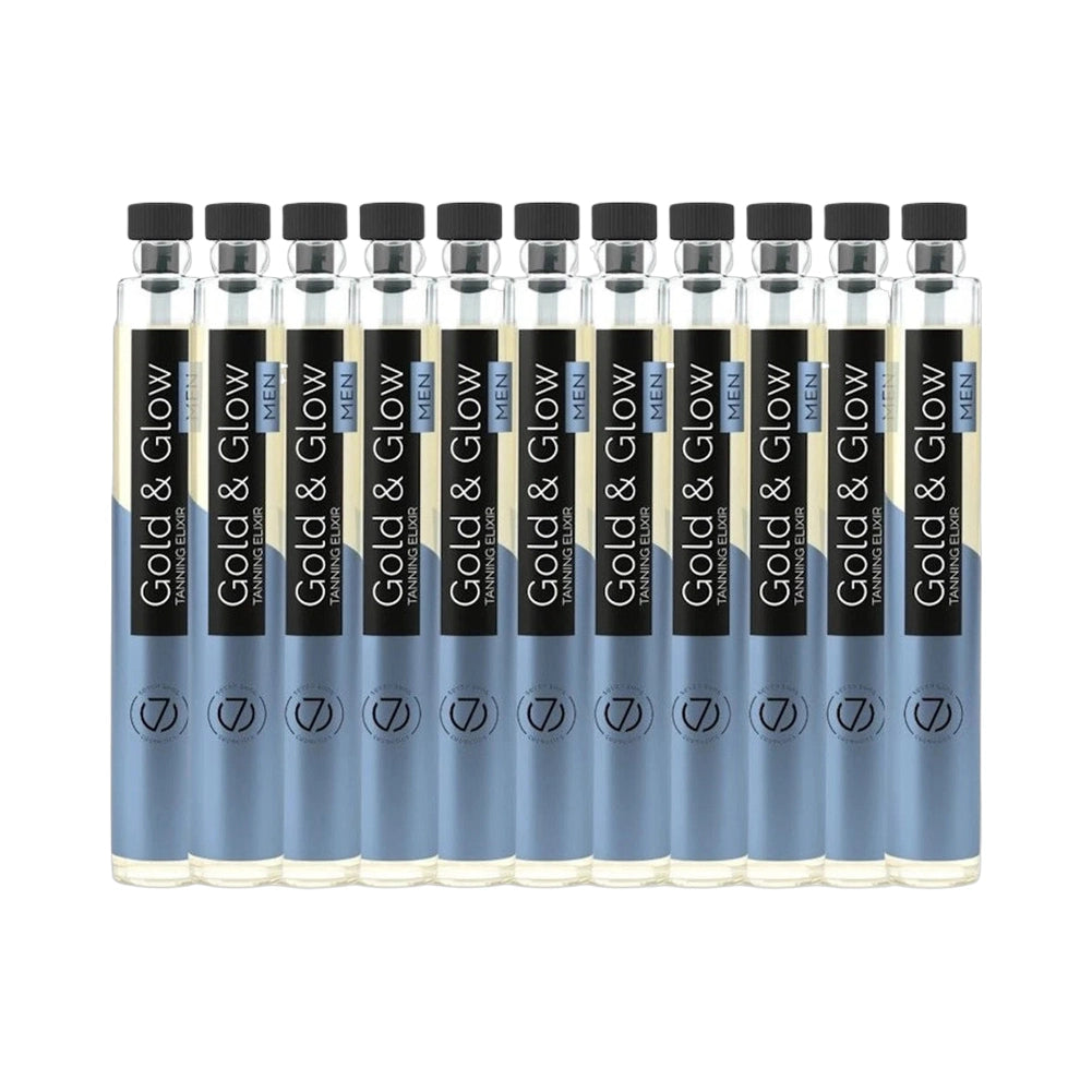 12-pack Gold & Glow MEN dry tanning oil ampoules with black caps