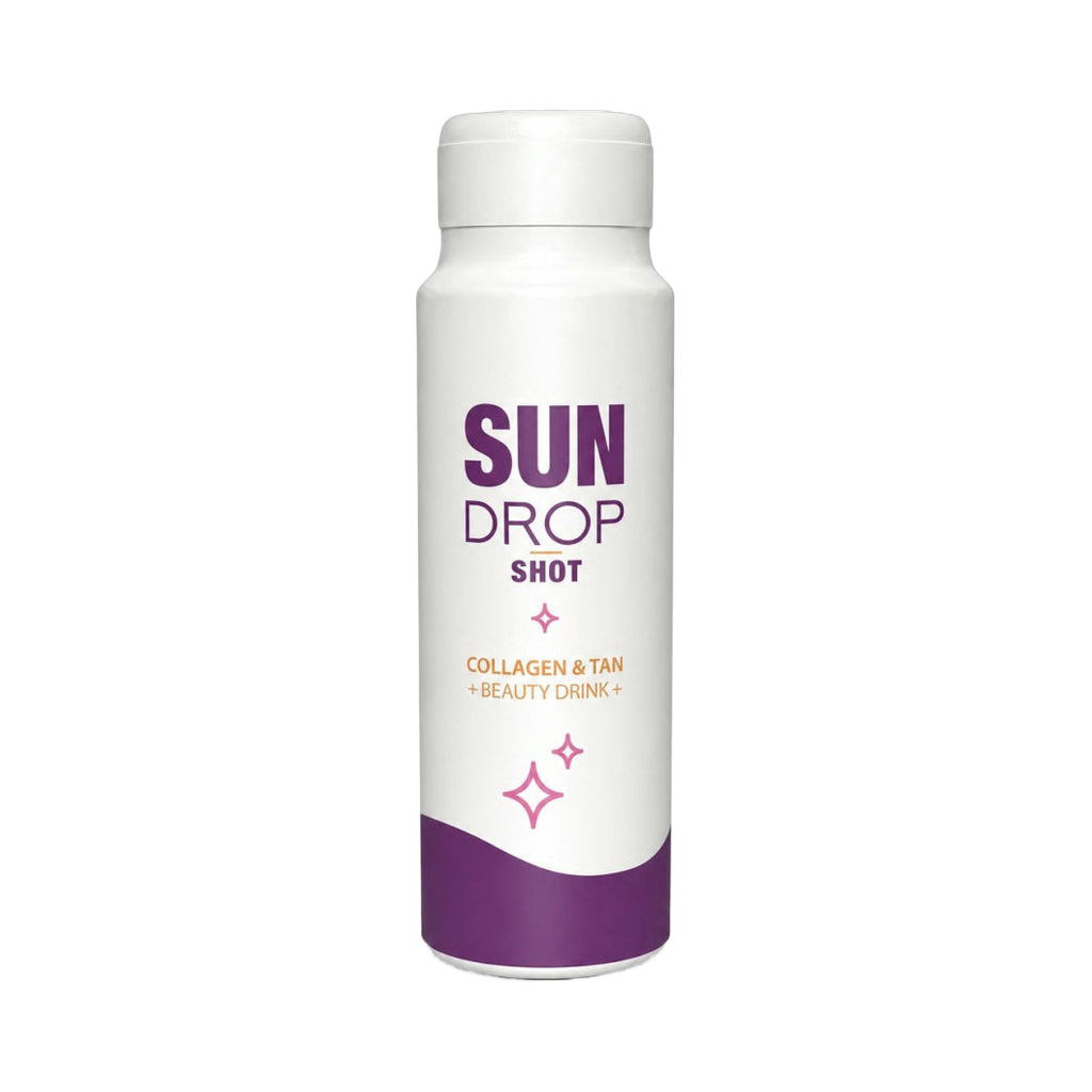 7suns Sun Drop Shot Collagen & Tan beauty drink in white aluminum bottle