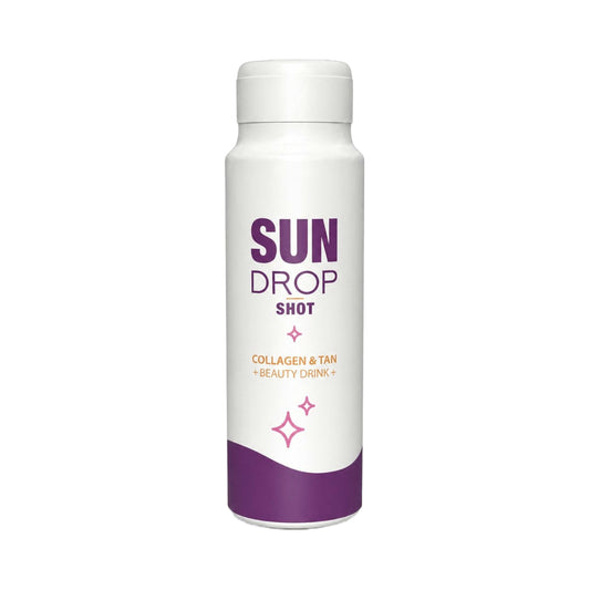 7suns Sun Drop Shot Collagen & Tan beauty drink in white aluminum bottle