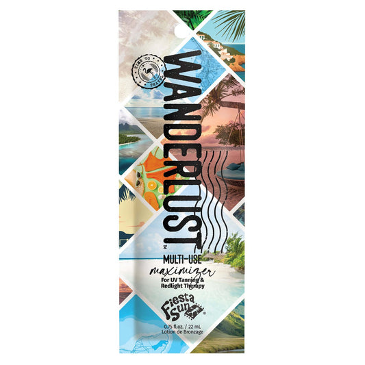 Fiesta Sun Wanderlust tanning accelerator sachet with red light therapy complex for solarium use