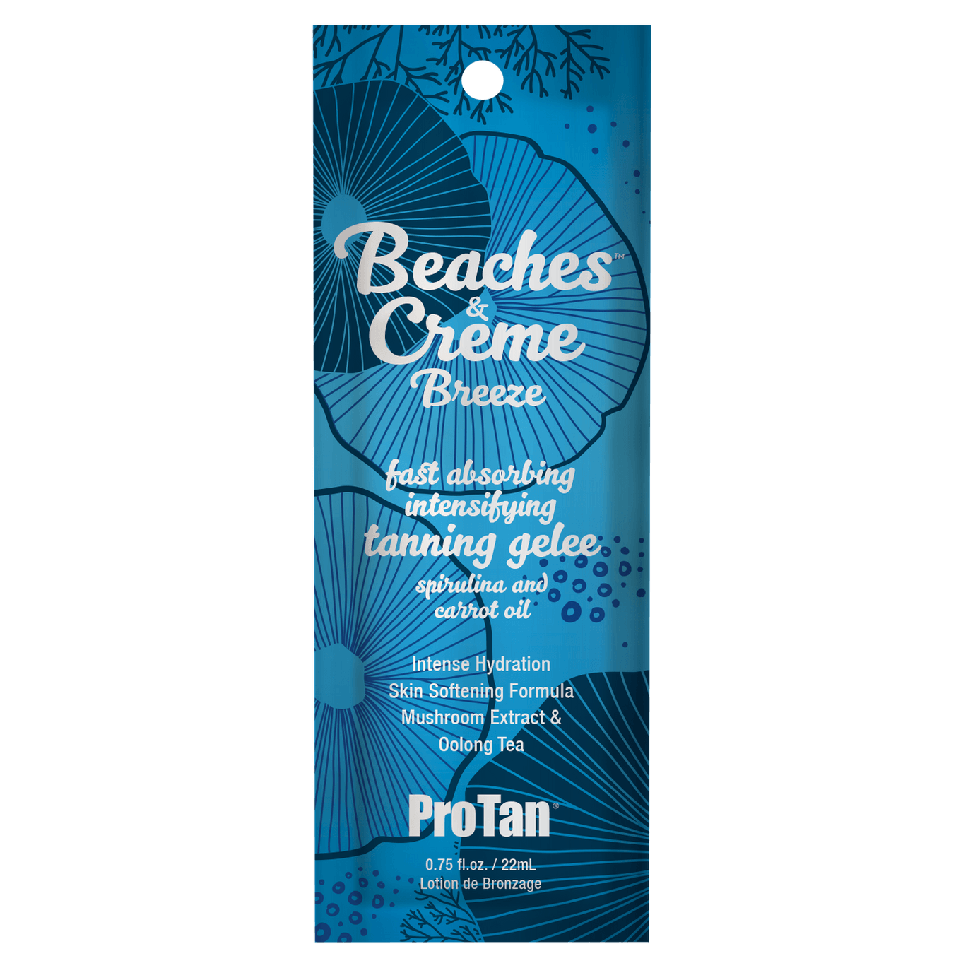 Pro Tan Accelerator for solarium sachet with spirulina and carrot oil, blue gradient design