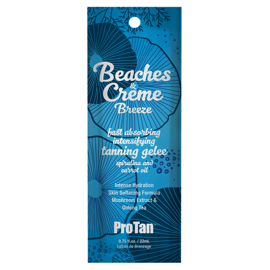Pro Tan Accelerator for solarium sachet with spirulina and carrot oil, blue gradient design