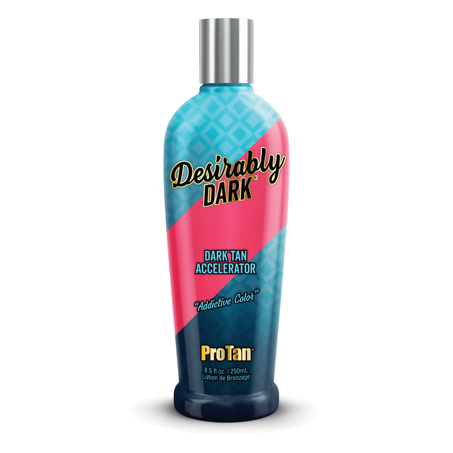 Pro Tan Desirably Dark solarium accelerator lotion with antioxidants in 250ml blue and pink bottle
