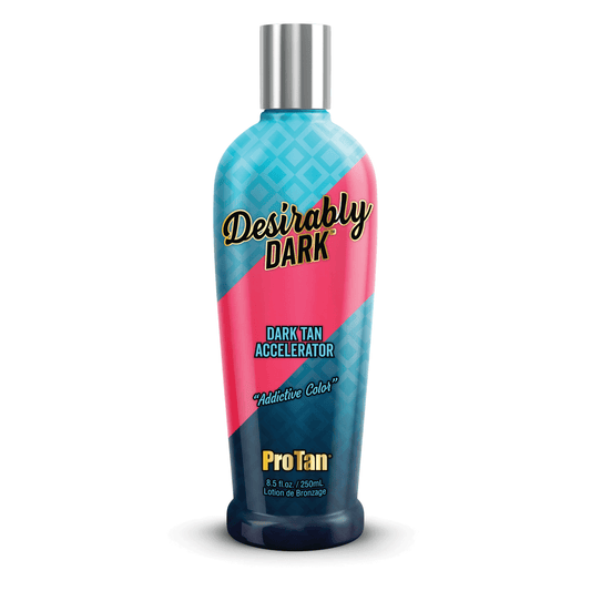 Pro Tan Desirably Dark solarium accelerator lotion with antioxidants in 250ml blue and pink bottle