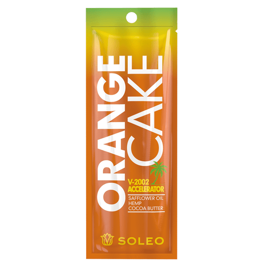 Soleo Orange Cake solarium accelerator sachet with orange oil and cocoa butter
