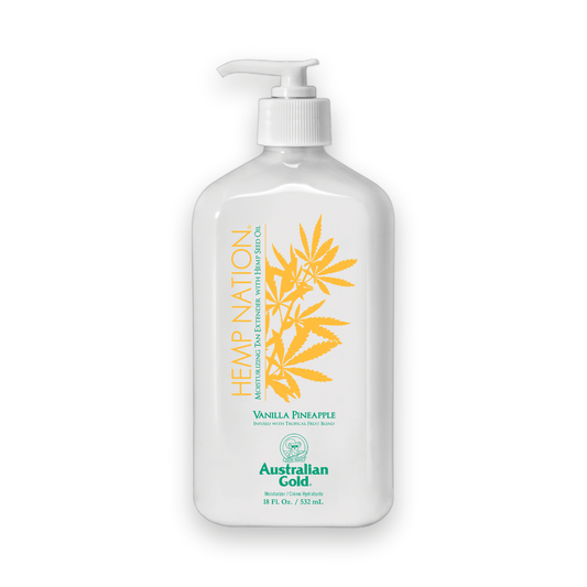 Australian Gold Hemp Nation Vanilla Pineapple After Tan Lotion, 532ml moisturizing tan extender bottle