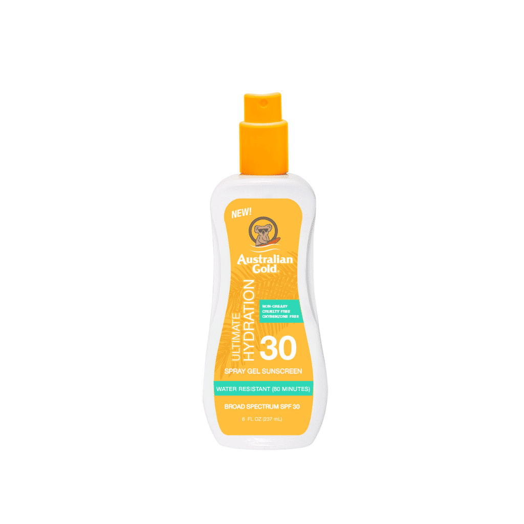 Australian Gold SPF 30 spray gel sunscreen, non-greasy and water-resistant