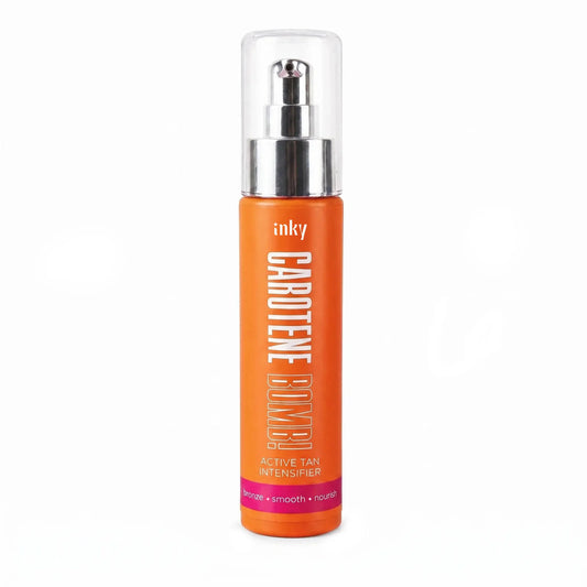 Inky Carotene Bomb dry oil tan intensifier bottle with pump dispenser
