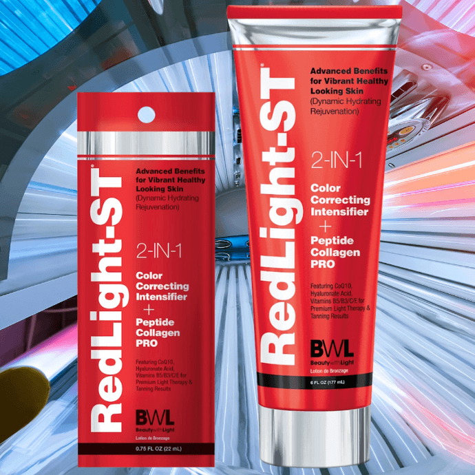 BWL Red Light-ST tanning accelerator tube with collagen and color correcting formula in red packaging