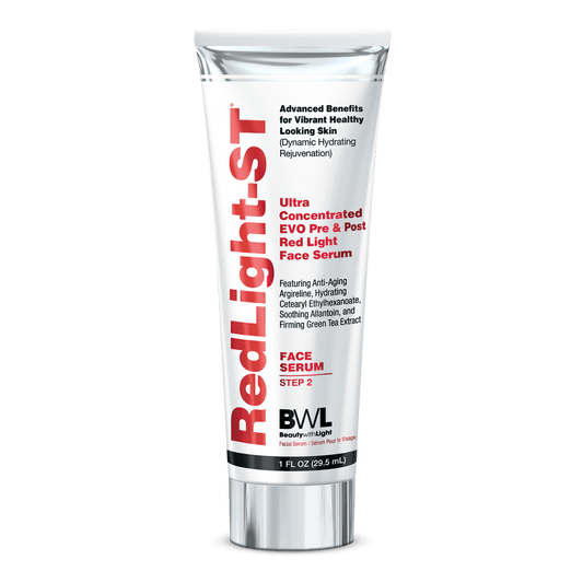 BWL Red Light-ST Face Serum in white tube with silver cap featuring Argireline and Allantoin for anti-aging