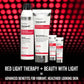 BWL Red Light Therapy skincare collection including face serum, under eye serum, and post-treatment lotion