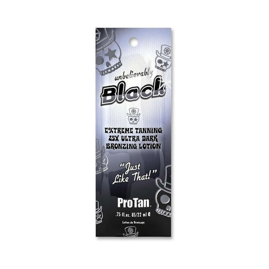 Pro Tan Unbelievably Black extreme tanning lotion tag with skull design