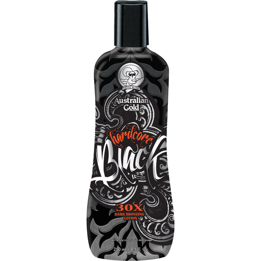 Australian Gold Hardcore Bronze 30X dark bronzing lotion in black bottle with koala logo