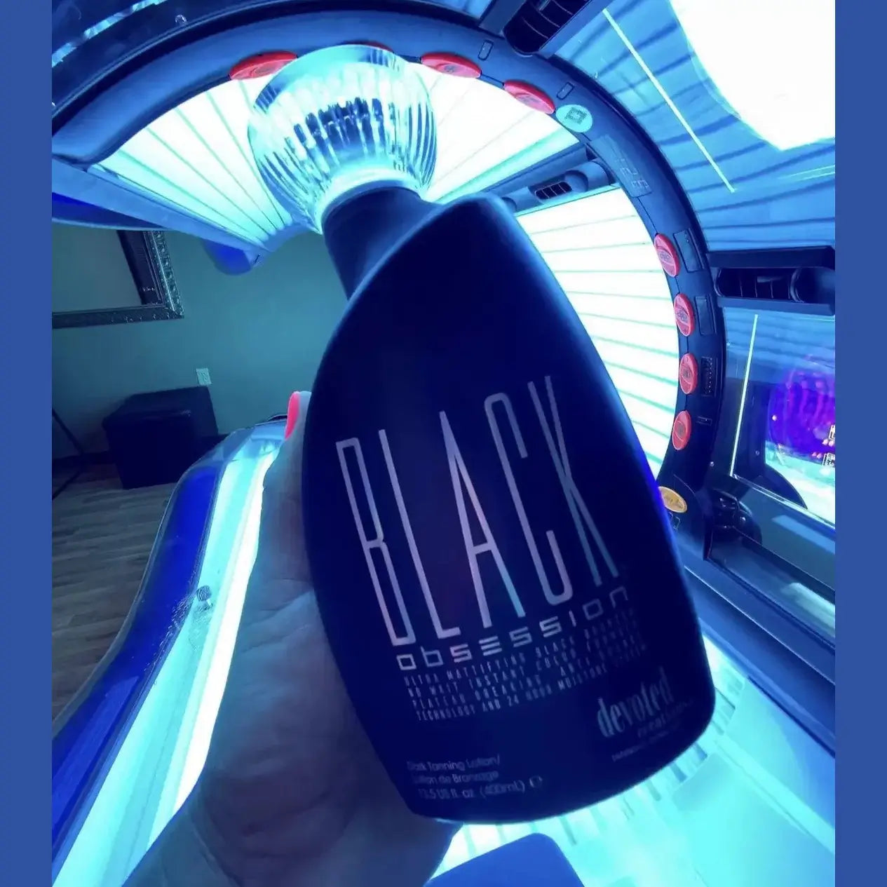 Cream for solarium Devoted Creations Black Obsession, Ultra-Mattifying Black Tan Lotion, Instant Color Formula, 400 ml