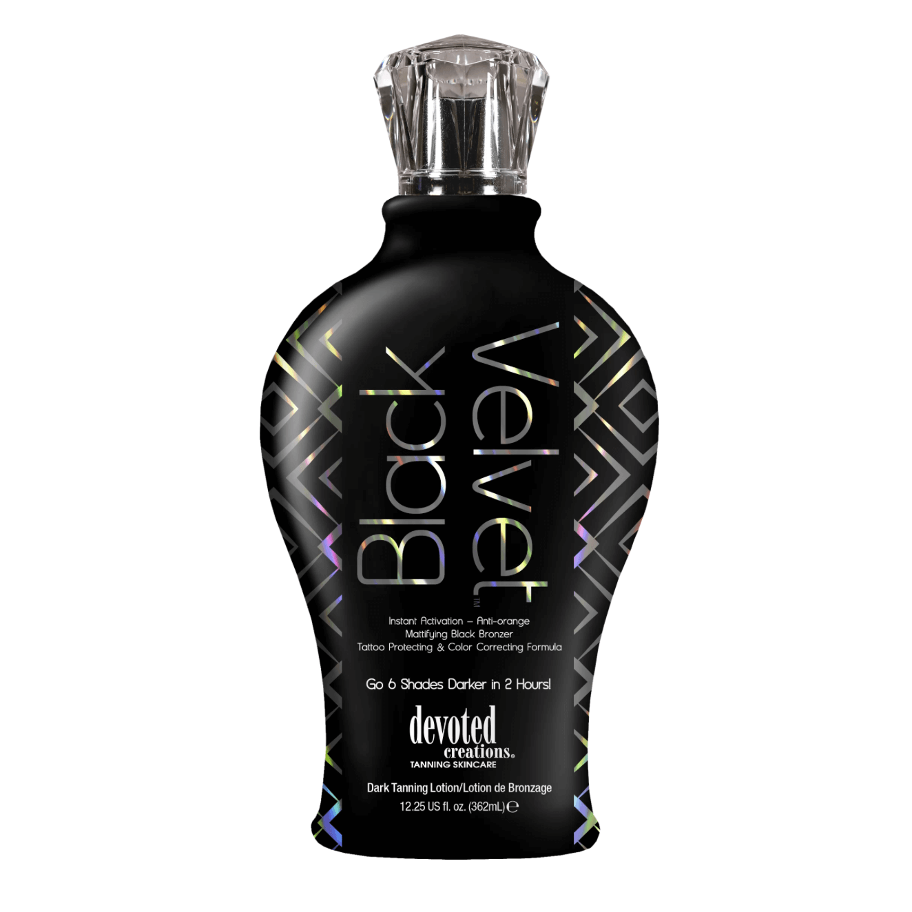 Cream for solarium Devoted Creations Black Velvet for instant dark tan, skin imperfections mattifying effect, 360 ml