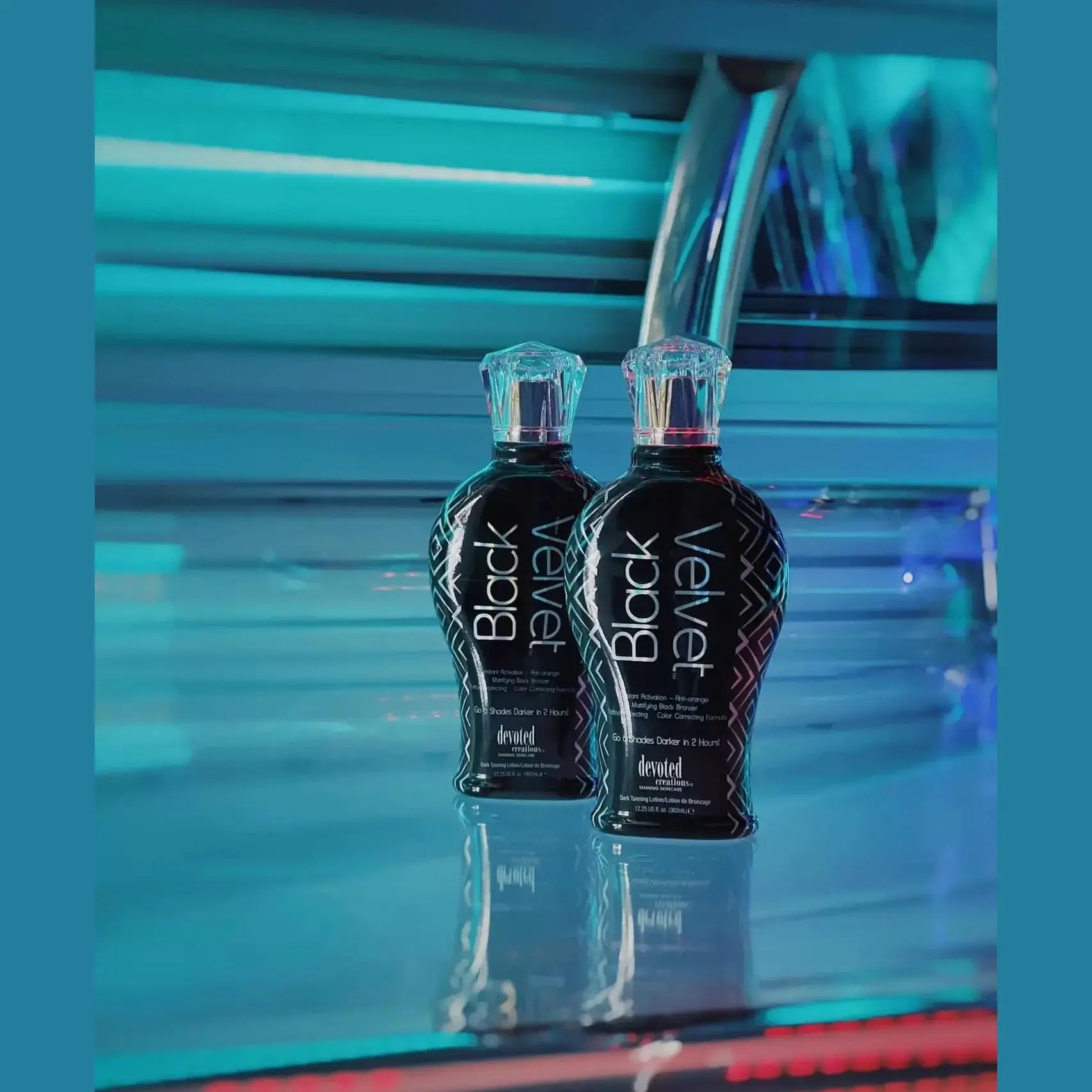 Cream for solarium Devoted Creations Black Velvet for instant dark tan, skin imperfections mattifying effect, 360 ml