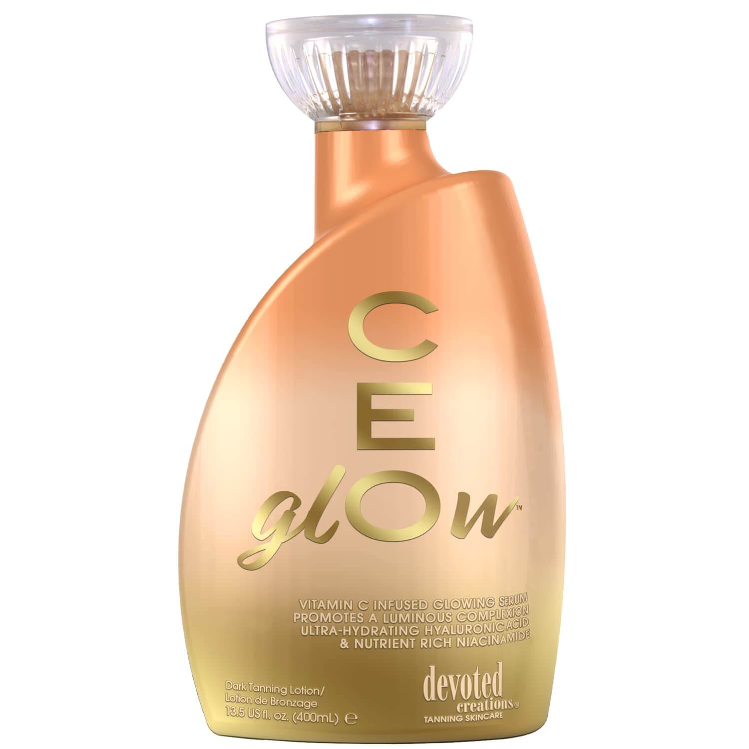 Cream for solarium Devoted Creations CE Glow, Golden Bronzing Serum for fast tan and ultra-hydration, 400 ml