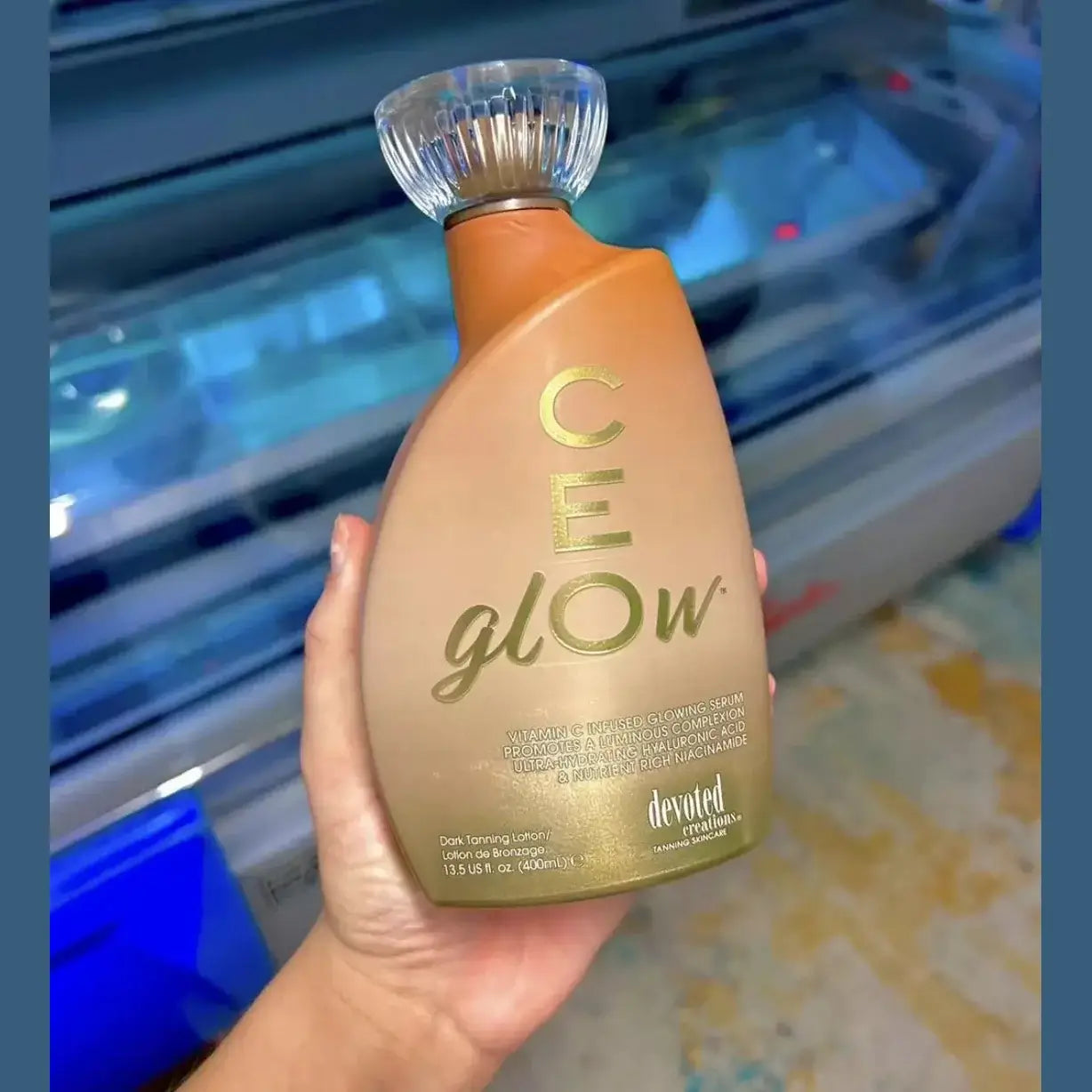 Cream for solarium Devoted Creations CE Glow, Golden Bronzing Serum for fast tan and ultra-hydration, 400 ml