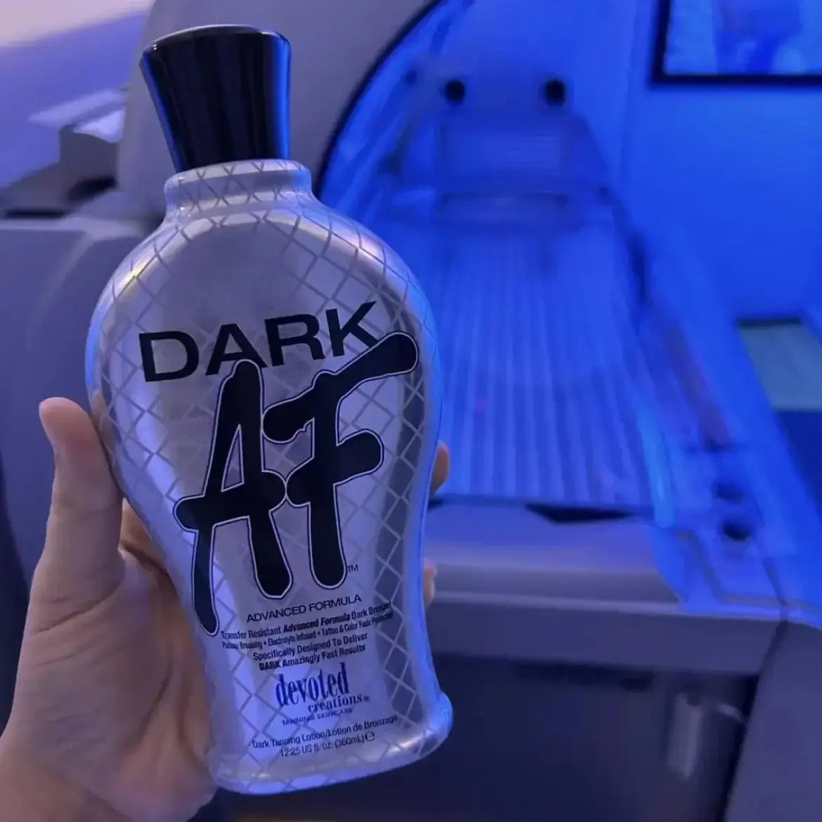 Cream for solarium Devoted Creations Dark AF for fast darkest tan, youthful skin, anti-cellulite effect, 360 ml