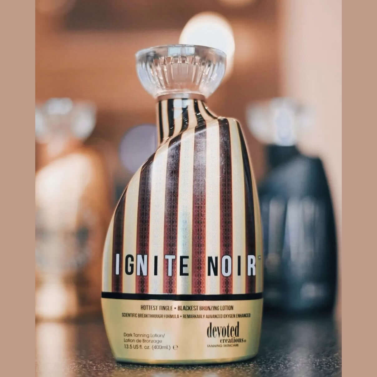 Cream for solarium Devoted Creations Ignite Noir, Hottest Tingle Blackest Lotion for perfect tan, Oxygen Enhanced, 400 ml