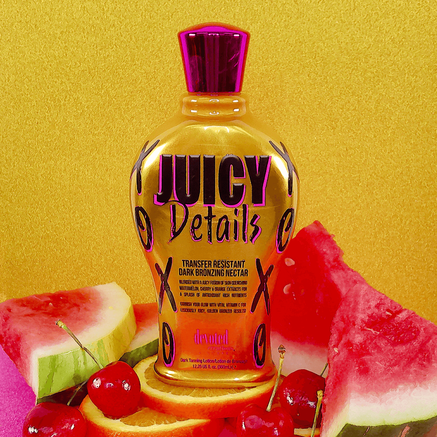 Cream for solarium Devoted Creations Juicy Details for instant ultra-dark tan, anti-aging, anti-cellulite effect, 360 ml