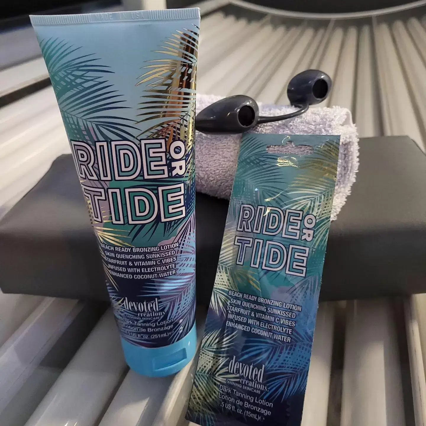 Cream for solarium Devoted Creations Ride or Tide for beach bronze tan, with hydrating mango butter, vitamin C, 251 ml