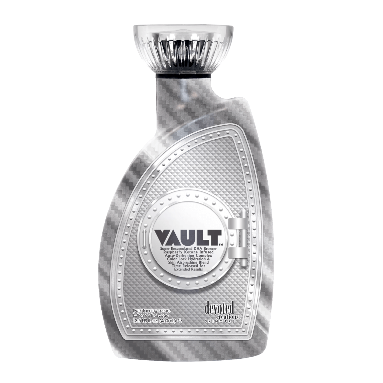 Cream for solarium Devoted Creations Vault, Superior DHA Bronzet for instant dark tan and soft skin, 400 ml