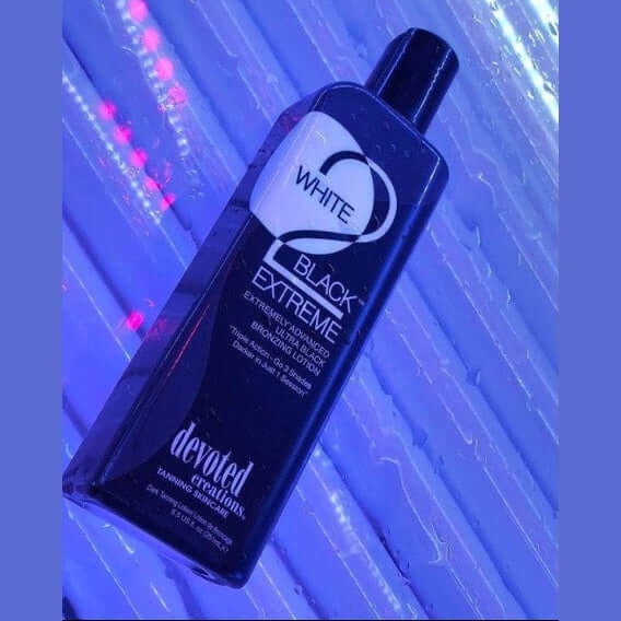 Cream for solarium Devoted Creations White 2 Black Extreme Ultra-Black Bronzer for deep tan and hydrated skin, 260 ml