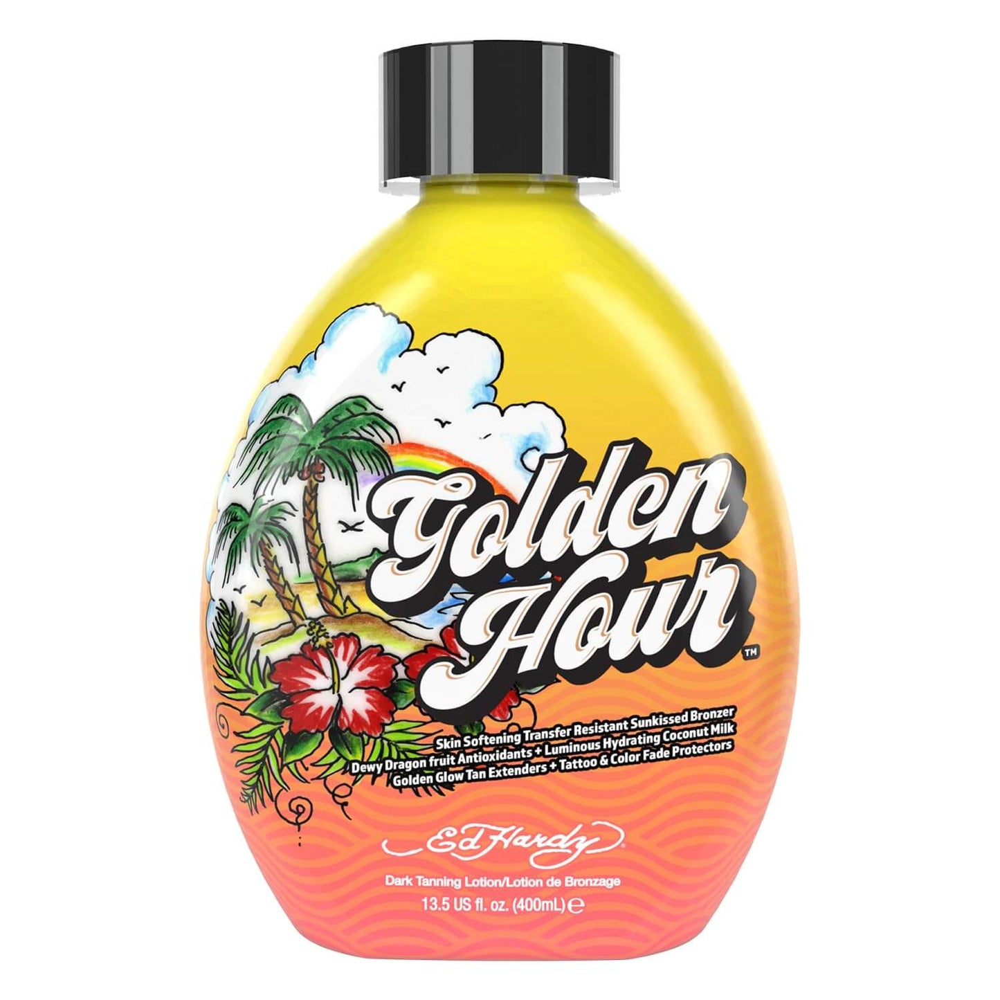 Cream for solarium Ed Hardy Golden Hour for bronze tan, with maracuja, dragon fruit, coconut milk, 400 ml