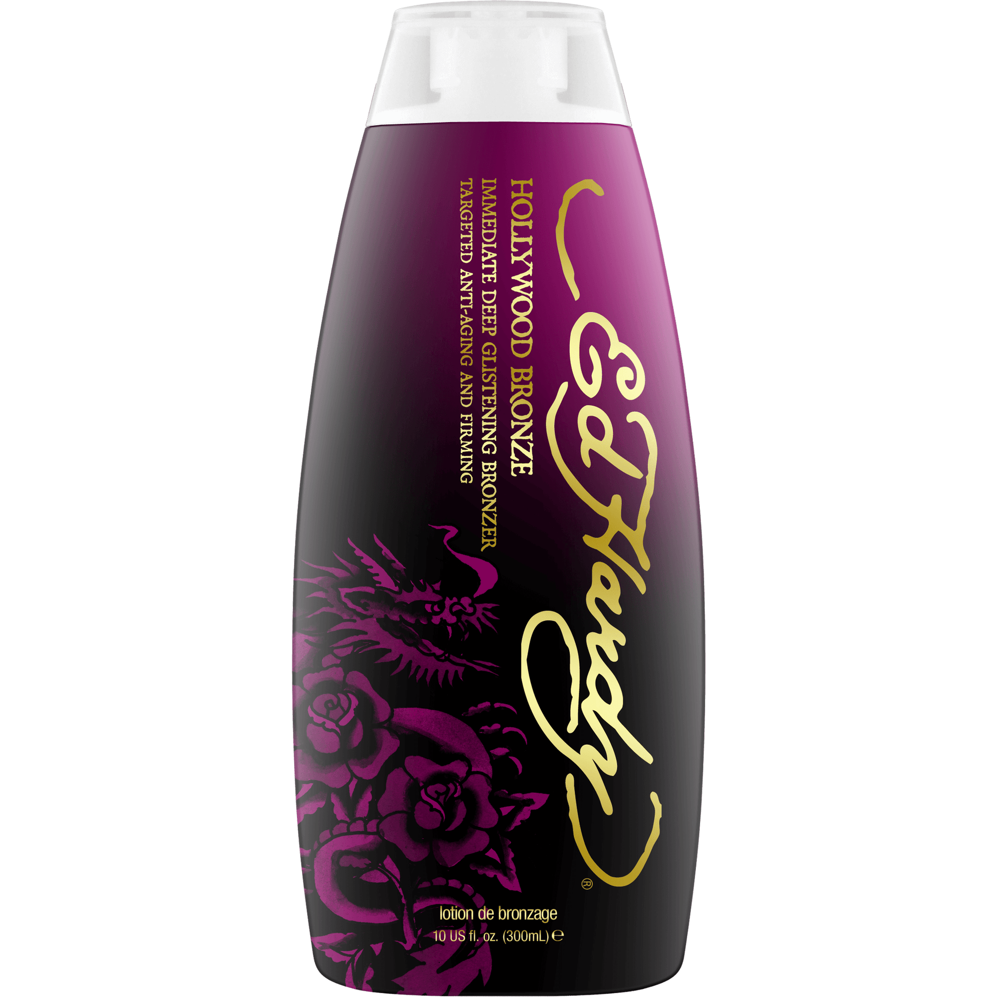 Cream for solarium Ed Hardy Hollywood Bronze Immediate Deep Dark Glistening Bronzing Lotion with Anti-Aging and Firming effect, DHA-free, 300 ml